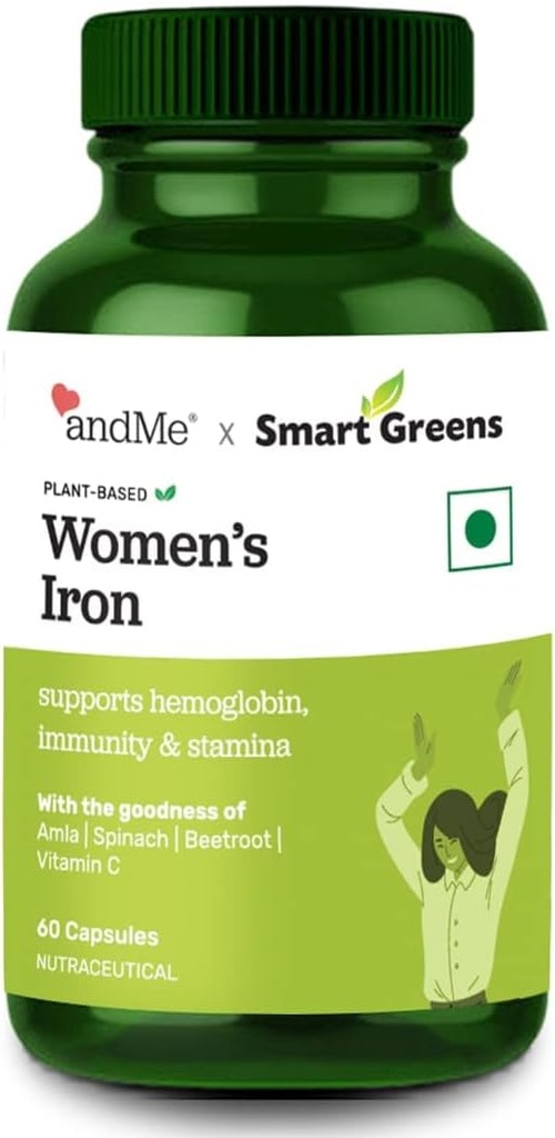 100 % 철, 비타민 C, Folic Acid & Vitamin B12, Haemoglobin, Boost, Stamina & Energy 및 Immunity - 60 Veg Tablets와 여성 철 보충