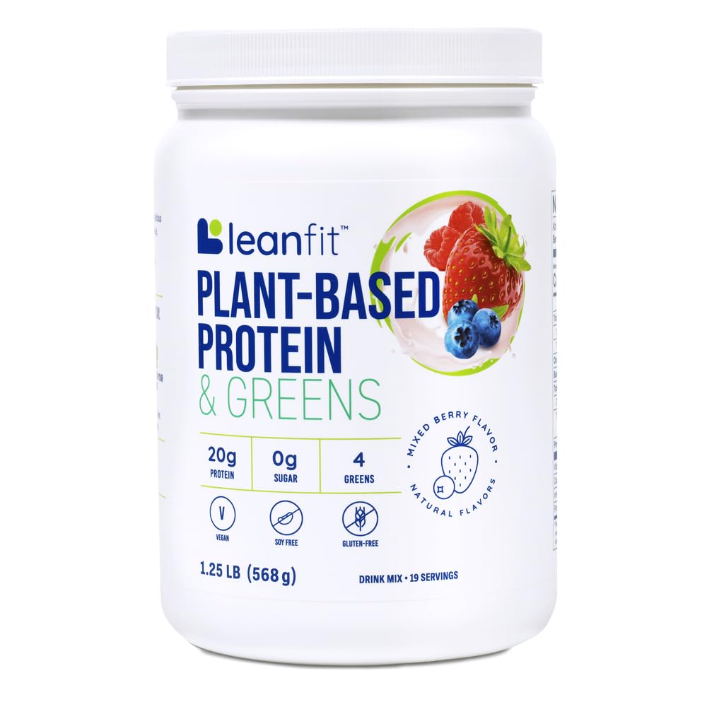LeanFit 식물 기초 단백질 & 녹색, 자연적인 베리, 20g 단백질, 19의 서빙, 1.25 파운드 욕조