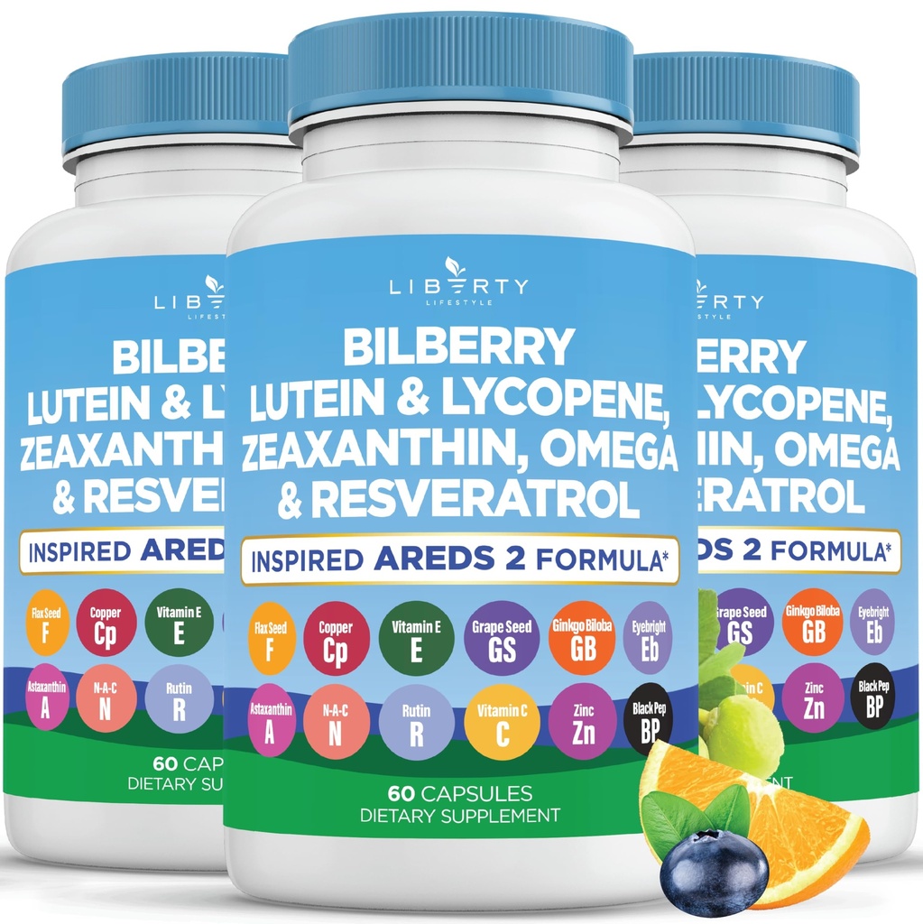 Bilberry, Lutein & Zeaxanthin, Lycopene, Resveratrol, 포도씨 추출물 Flaxseed Astaxanthin- AREDS 2-180 캡슐을 가진 눈 건강 비타민