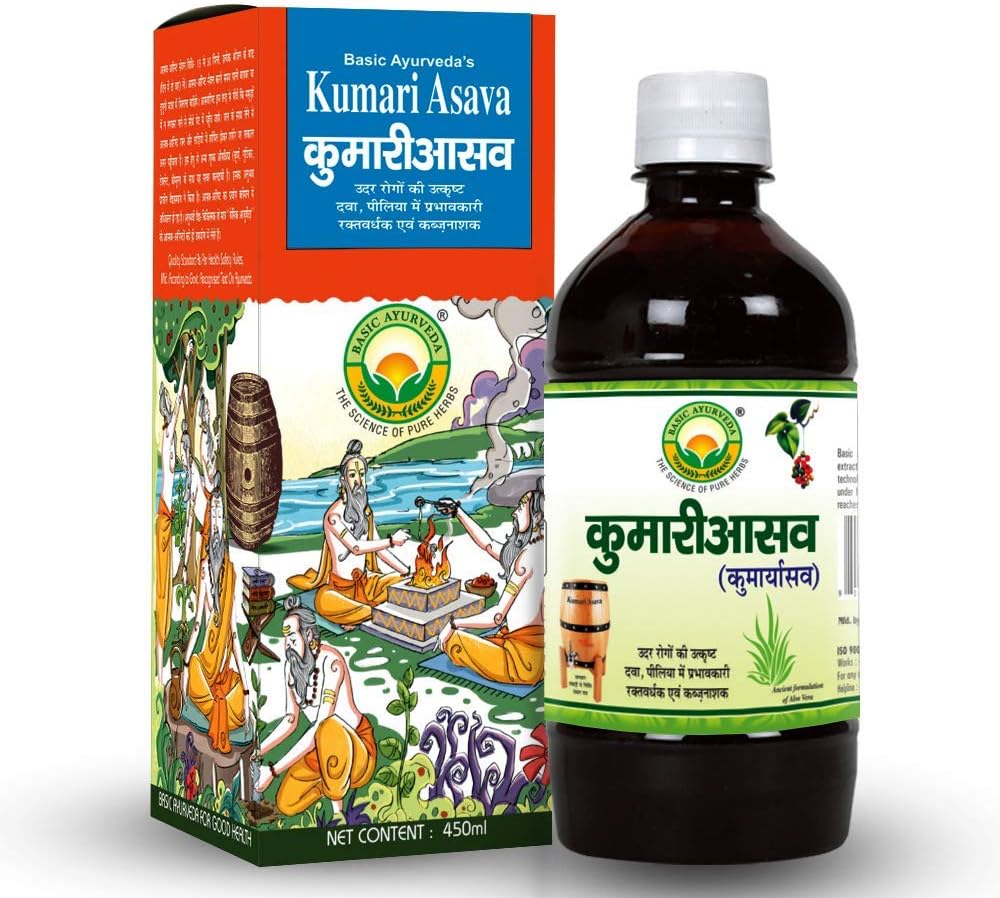 기본 Ayurveda Kumari Asava 450ml Liver 문제 및 개선 소화에 효과적 인 | 개선 식욕 | Relieves Constipation | 의 도움 | Stomach 관련 문제