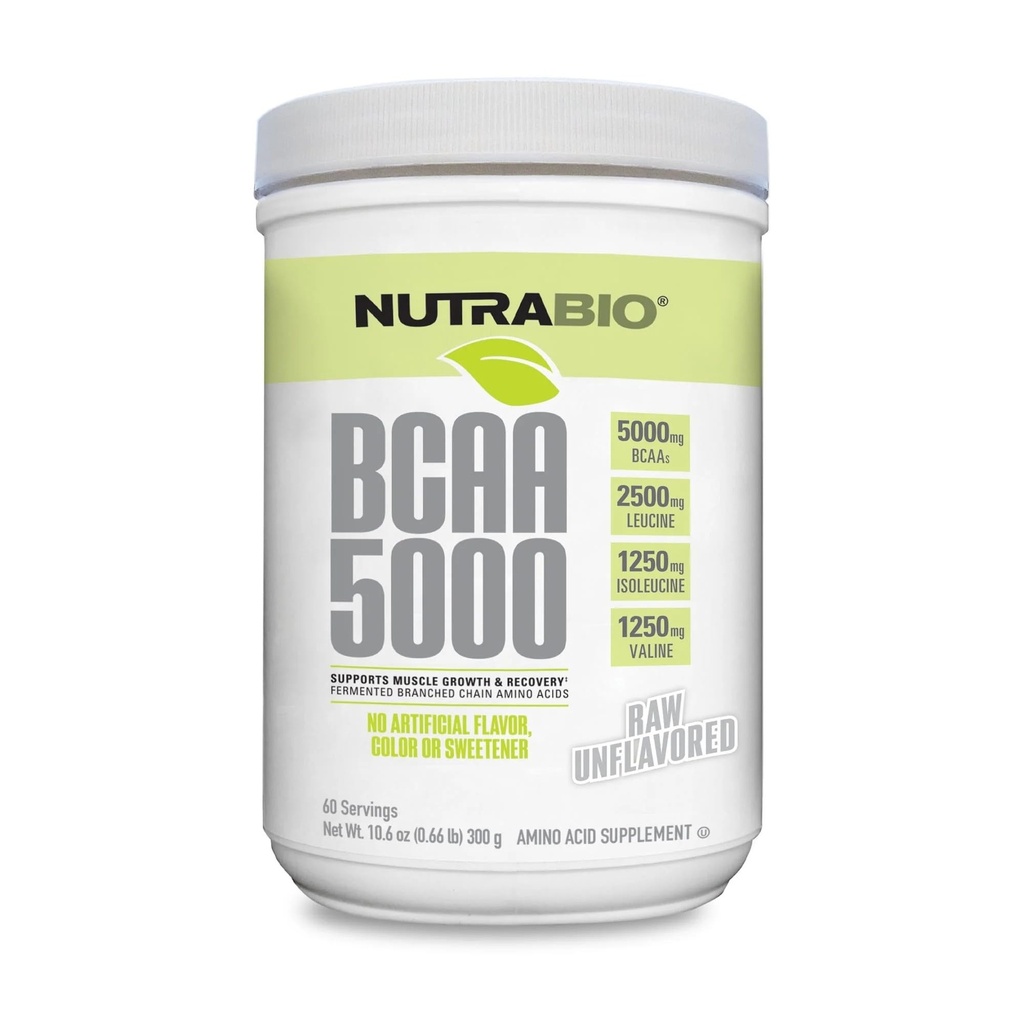 NutraBio BCAA 5000 분말 - 근육 성장 & 회복을 위한 발효된 분지된 사슬 아미노산 - 자연적인 풍미, 감미료 및 착색, 채식주의자, 글루텐 자유로운 -, 60의 서빙