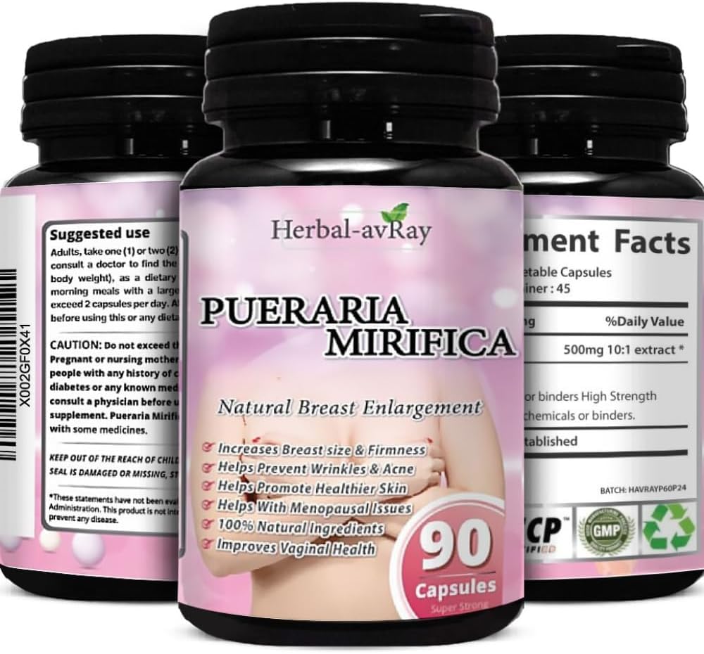 Pueraria Mirifica 캡슐 - 여성을 위한 자연적인 Breast 증진 알약 - Breast 확대 알약 - Breast 성장, 질 건강, Menopause 기복, 피부 & 머리 건강 - 90 Vegan 캡슐