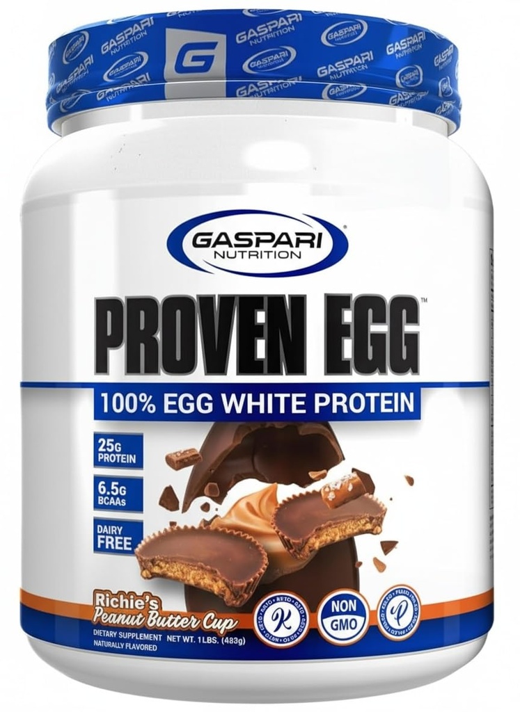 Gaspari Nutrition Proven Egg, 100 % 달걀 흰 단백질, 25g Protein, Keto Friendly, Dairy Free, Lactose Free, Soy Free (1lb, 땅콩 버터)