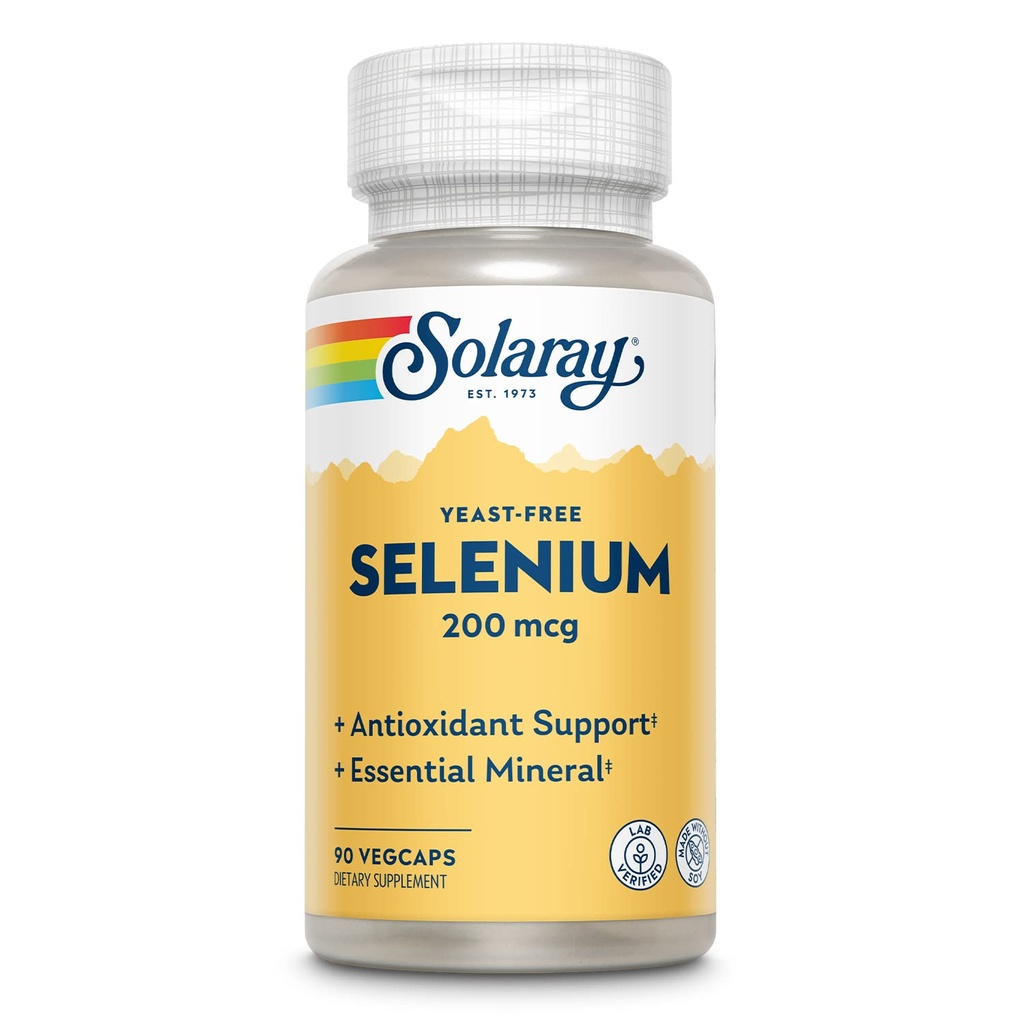 Solaray Yeast Free Selenium 200mcg, 건강한 Thyroid 기능을 위한 셀렌 캡슐 & 면역 지원, 높은 흡수 보충교재, 채식주의자, 90의 서빙, 90의 VegCaps