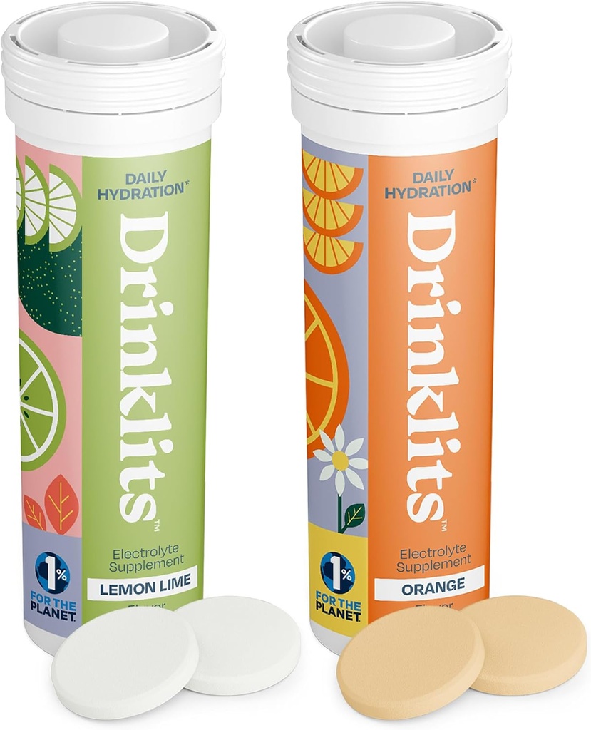 Drinklits Lemon-Lime & Orange Electrolyte Tablets (2) 튜브 번들 | 감귤류 콤보 팩 | 맛있은 천연 향 – 0g Sugar – 매일 사용 | 20 서빙 - 10 튜브 당 정제