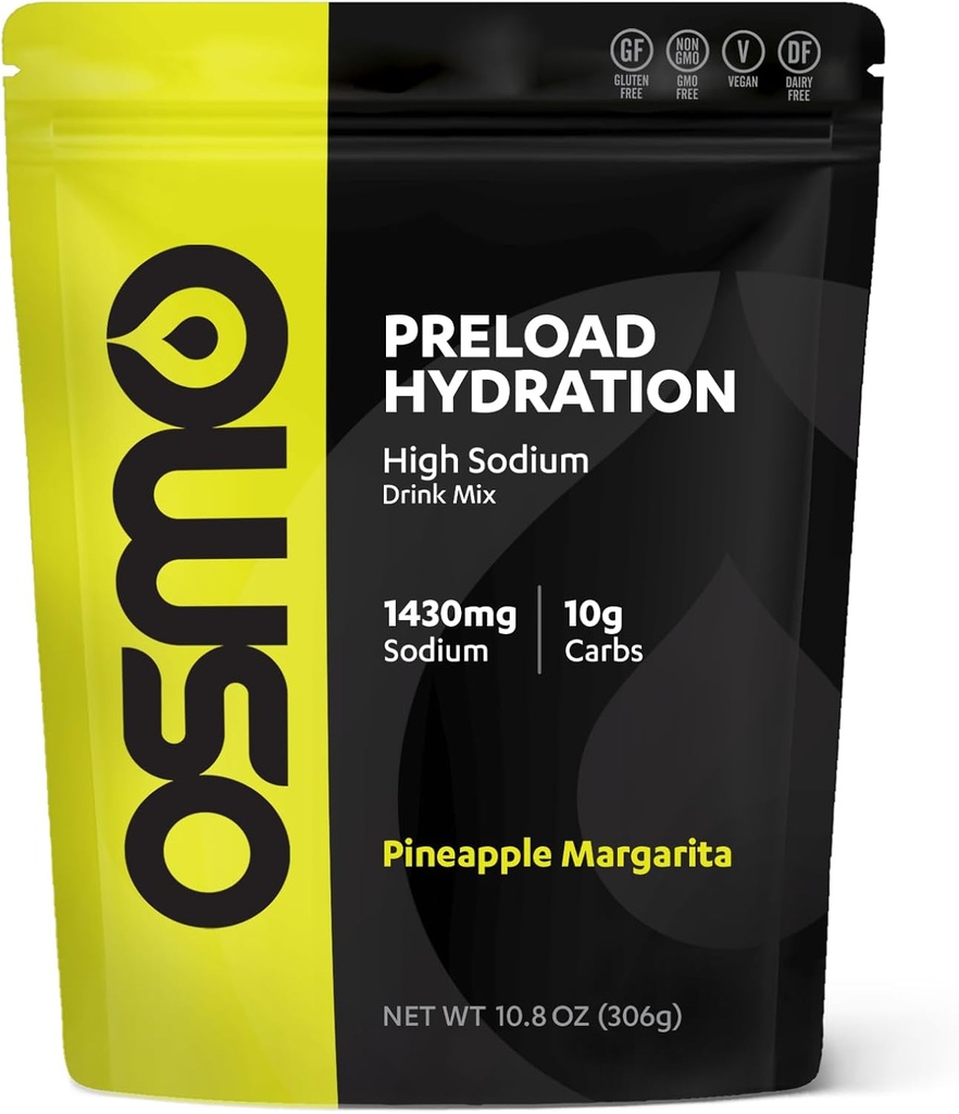 Osmo Preload Hydration Pre 운동 분말 파우치 - 높은 나트륨 중탄산염, 마그네슘, 칼륨, 탄수화물 및 비타민, Cane Sugar, Beat Cramps & Dehydration - Pineapple Margarita (Pouch)