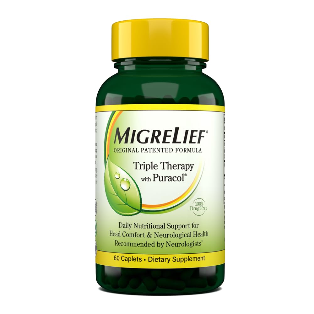 Puracol과 MigreLief Original Triple Therapy - Migraine Sufferers를위한 영양 지원 - 60 Caplets/1 개월 공급