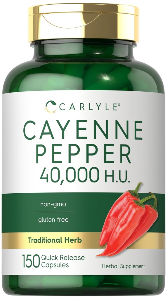 Carlyle Cayenne Pepper Capsules | 40,000 HU | Non-GMO 및 글루텐 무료 보충