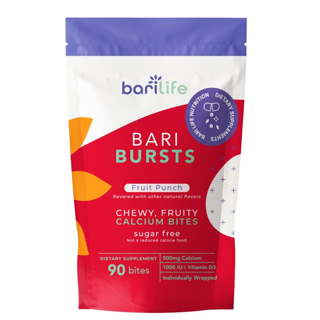 1000 IU 비타민 D3를 가진 칼슘 구연산염 Bariatric 칼슘 Chews - Bariatric 환자를 위한 이상 - BariBurst by Bari Life (Fruit Punch)