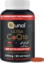 Qunol Ultra CoQ10 100mg Softgels- 3x 더 나은 흡수, 심장 건강 & 에너지 생산을 위한 산화제, Coenzyme Q10 비타민과 보충교재, 3 달 공급, 90 조사