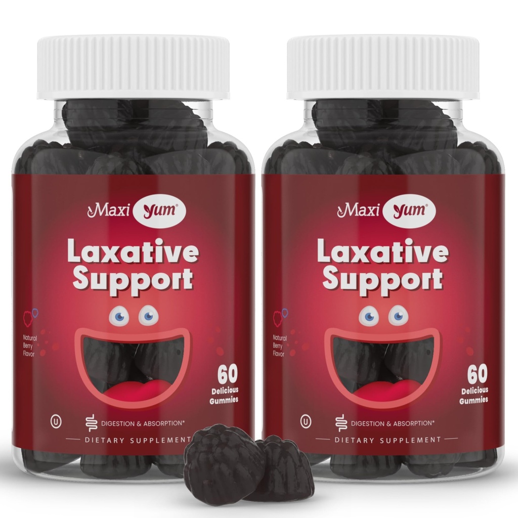 성인과 어린이를위한 Maxi 건강 천연 Laxative Gummies - Non-GMO 및 Vegan Senna Stool Softener Gummies - 변비 지원을위한 Berry 풍미 Chewable Laxative (60 개, 팩 2)