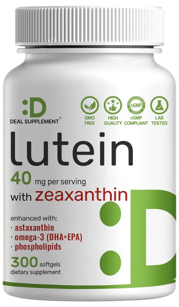 Lutein 및 Zeaxanthin 보충제, 40mg 서빙 당, 300 Softgels – Plus Astaxanthin, Omega-3s, & Phospholipids – Non-GMO
