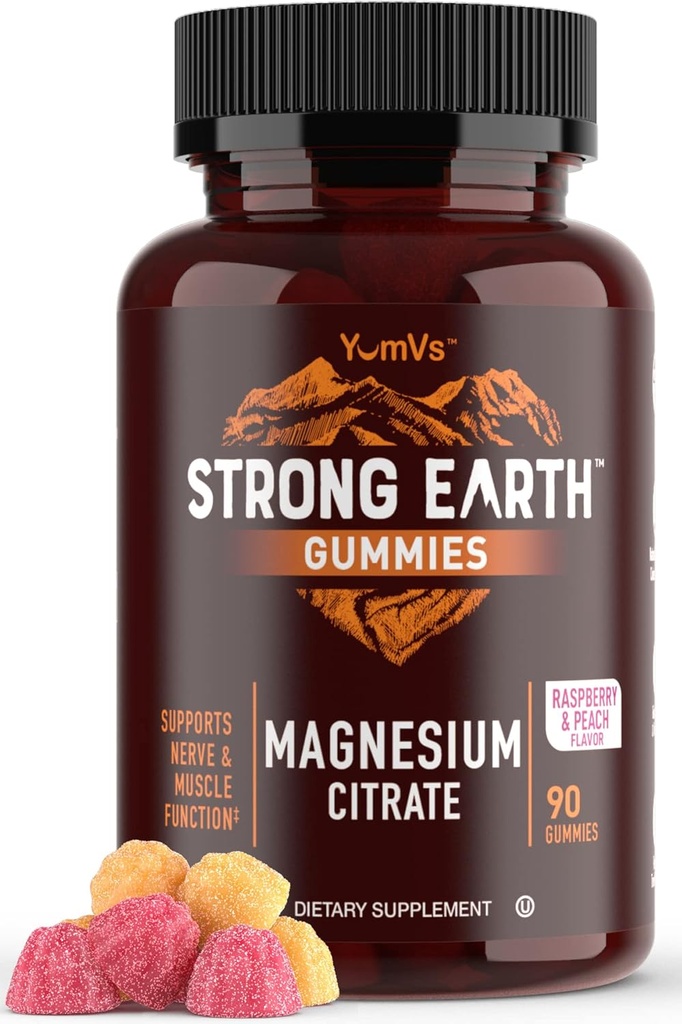 강한 지구 - 성인 250mg (90 조사)에 대한 마그네슘 시트레이트 구미 - Calm Gummies - Vegan Magnesium Gummies - 여성, 남성, 청소년을위한 보충