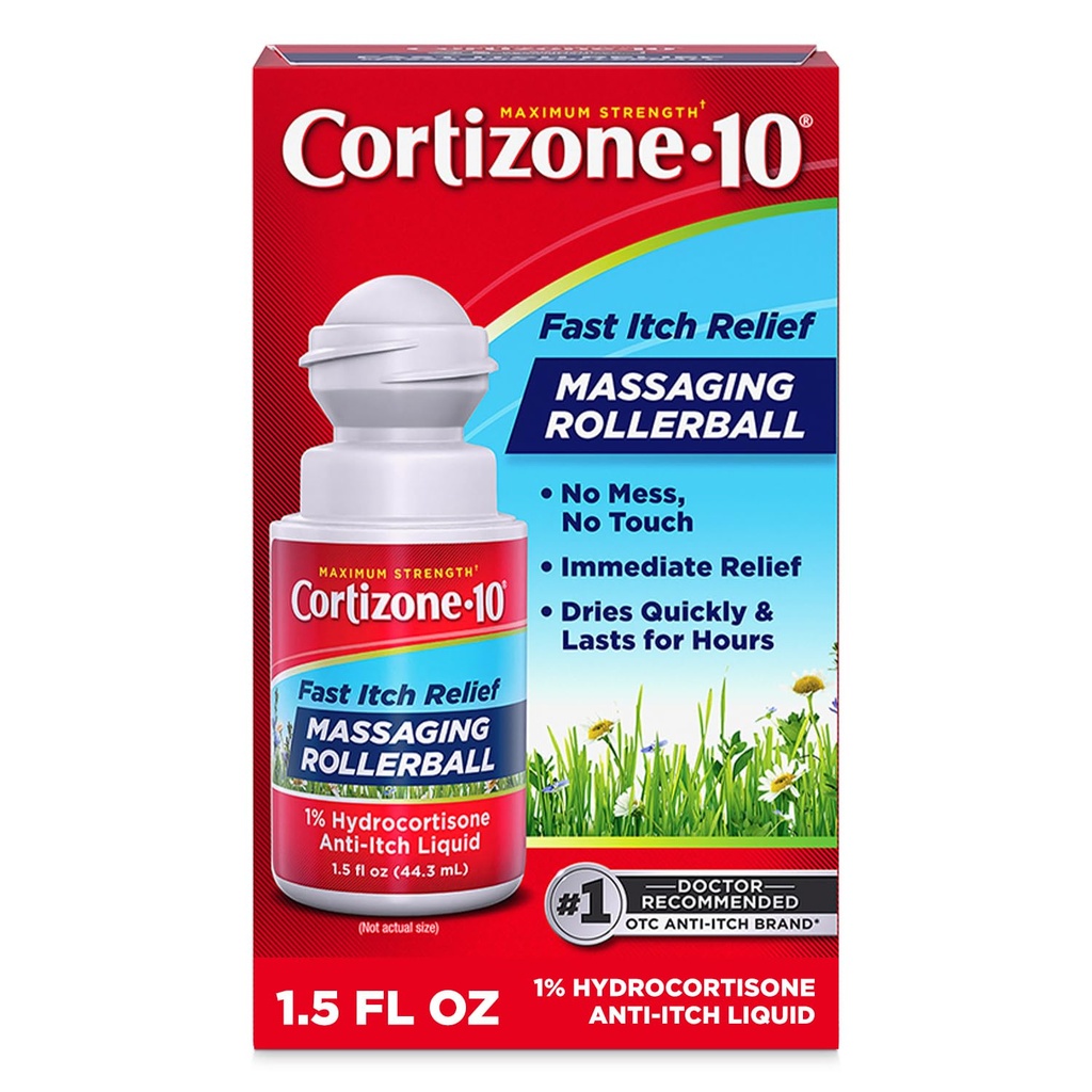 Cortizone-10 최대 힘 Itch 기복 Massaging 롤러볼, 1% Hydrocortisone, 빠른 행동, 벌레 조금, 돌진, Eczema, Psoriasis, Poison Ivy, 오크, Sumac, 1.5 fl. oz를 위한 반대로 Itch 액체