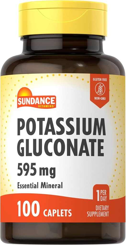 Sundance 칼륨 Gluconate 595mg | 100 개 | 필수 미네랄 보충 | 채식주의, 비 GMO, 글루텐 프리 포뮬러