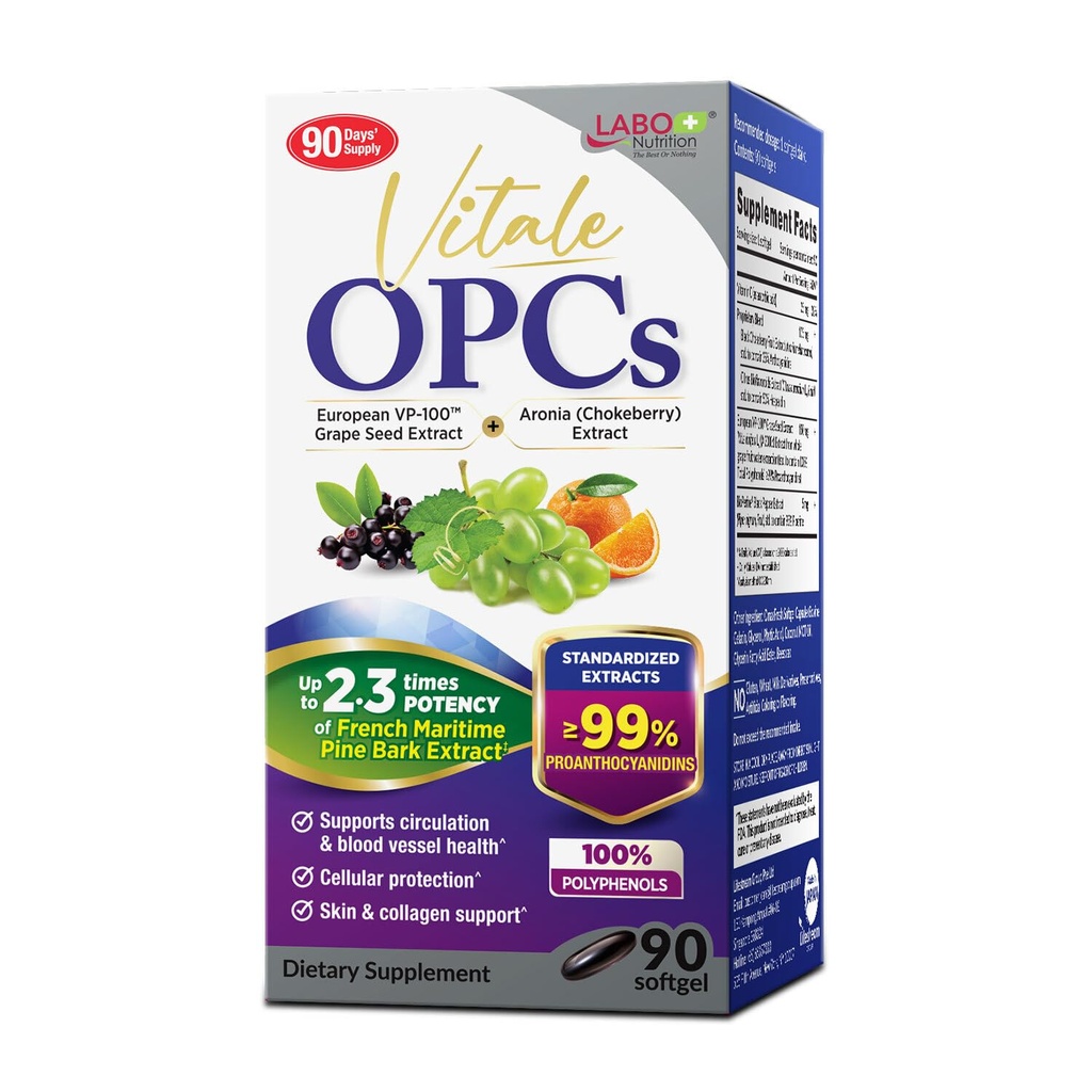 LABO 영양 Vitale OPCs | 아로니아, 감귤류 Bioflavonoids의 프리미엄 유럽 포도 씨앗 추출물 | 100 % 폴리페놀 90 Softgels