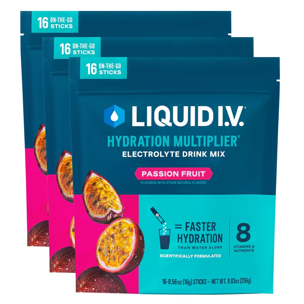 Liquid I.V.® Hydration Multiplier - Passion Fruit | 일렉트로테 파우더 음료 믹스 | 3 팩 (48 인분)