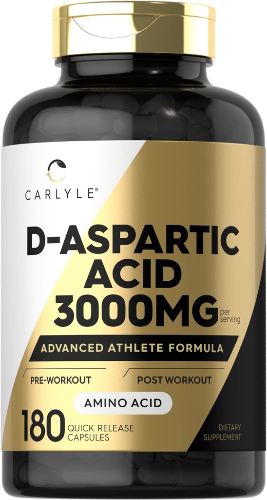 Carlyle D Aspartic Acid 캡슐 3000mg | 180 개 | 남성용 DAA 보충 | 고급 Athlete 공식 | 비 GMO 및 글루텐 무료
