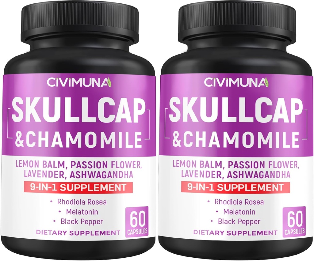 Skullcap 캡슐, Chamomile, 레몬 Balm 및 더 많은 - 4 개월 공급을위한 120 캡슐 (팩 2)