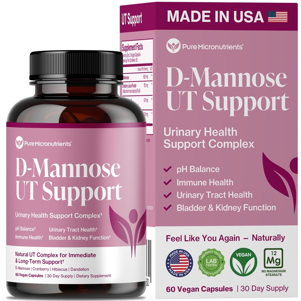 Pure D Mannose 캡슐 1000mg per Serve - 빠른 행동 UTI 지원 - Urinary Tract Cleanse & Bladder 건강 - Cranberry, D-Mannose, Dandelion, Hibiscus Flower - 60 Veggie Caps