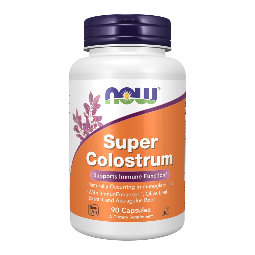 NOW Foods, Super Colostrum 500 mg, ImmunEnhancerTM, Olive Leaf Extract 및 Astragalus Root, 90 Veg 캡슐과 자연적으로 발생하는 Immunoglobulins