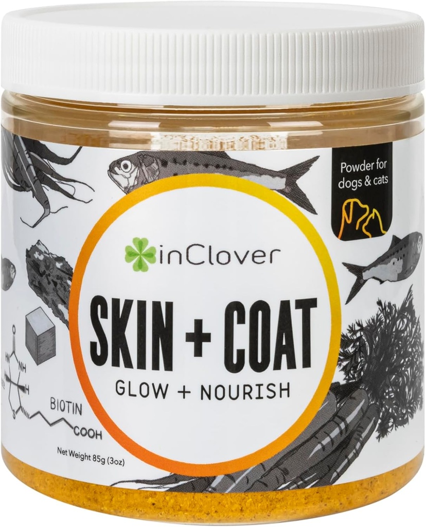 Clover Dog Skin and Coat Supplement에서, BioRadiant Natural Supplement for Dogs, Healthy Skin and Coat, Fish Oil Alternative Uses Carrots, Coconut, Omega 3's, Biotin 및 아연 Soothe Skin