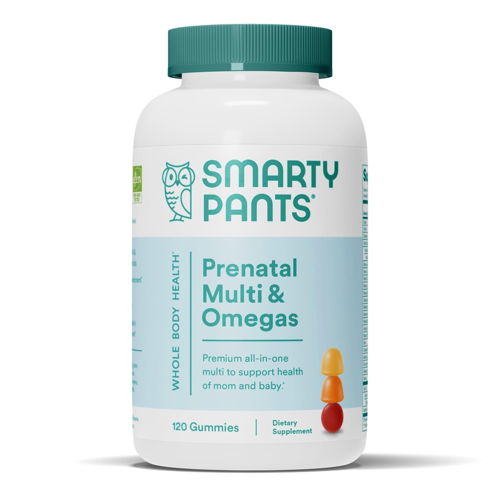 여성을 위한 SmartyPants Prenatal 비타민, Multivitamin Gummies: Omega 3 물고기 기름 (EPA/DHA), Biotin, Methylfolate, 비타민 D3, C, 비타민 B12, B6, A, K & 아연, Inositol, 120 조사 (30 일 공급)