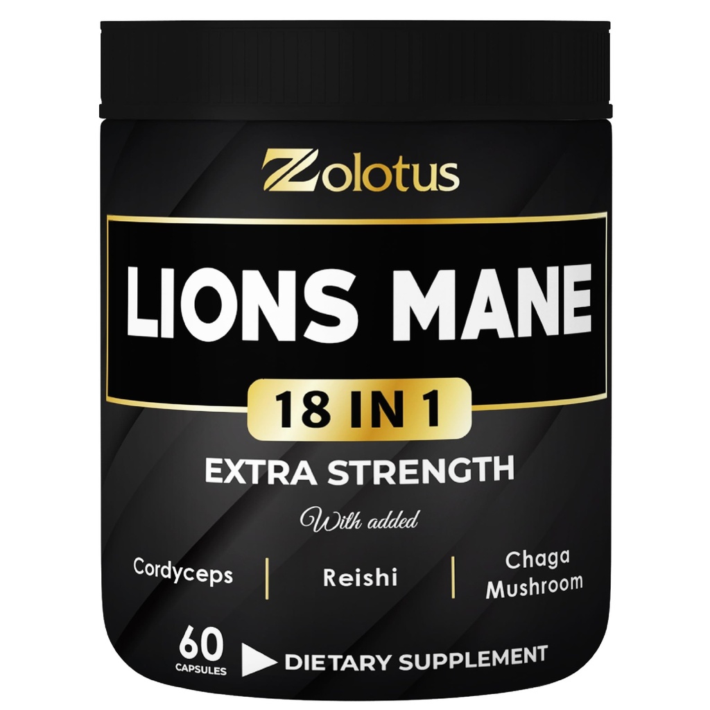 Zolotus Lions Mane 버섯 캡슐 Cordeyceps, Elderberry, Ginkgo Biloba, Bacopa - 60 캡슐