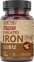 Deva 영양 Vegan Chelated 철 29 mg B-12로 Fortified - 높은 효능, 삼키기가 매우 - 90 정제, 1 팩