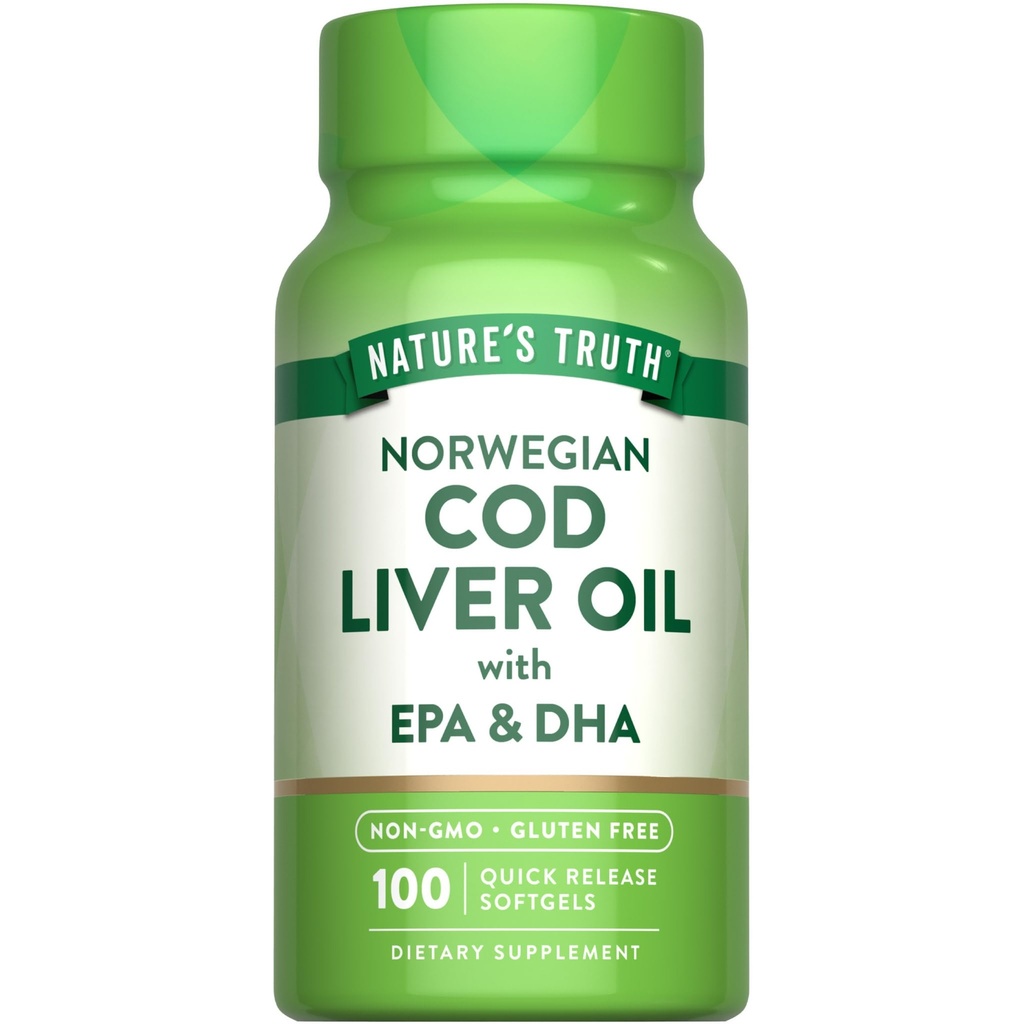 Nature's Truth Norwegian Cod Liver Oil | 100 Softgels | EPA 및 DHA | 비 GMO 및 글루텐 무료 보충