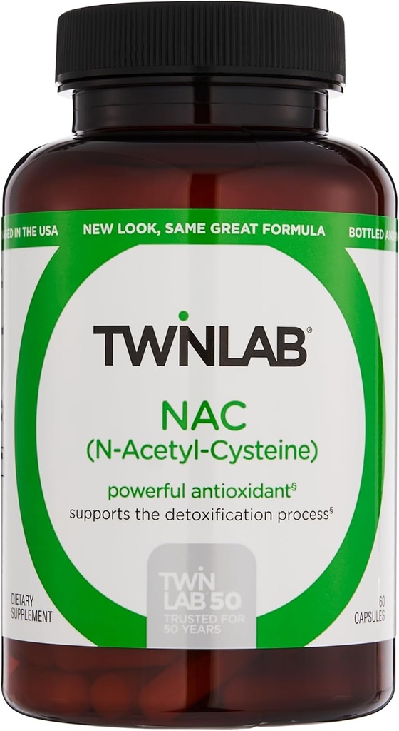 Twinlab N-Acetyl-Cysteine (Nac) - 남성과 여성을위한 산화 방지제 보조제 - 600 mg, 60 캡슐