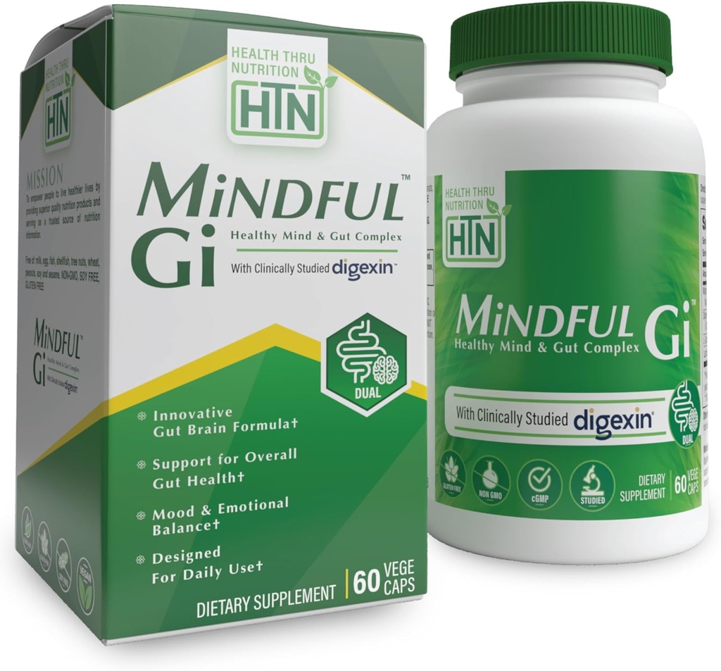 건강 스루 영양 Mindful GI - 건강한 마음 & Gut Complex | Digexin, Magnesium, L-Glutamine, 과트-Brain Axis Support를 위한 프로바이오틱스 | 일반, 블로팅, 칼로리 보충