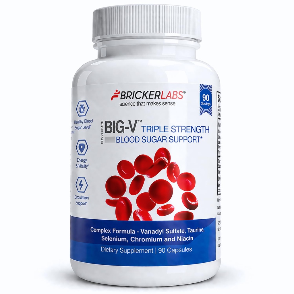 벽돌쌓기 실험실 큰 V 세겹 힘 바닐라 보충교재: 바닐라 황산염 30 mg, 타우린 600 mg, 셀렌, 크롬 및 Niacin의 혼합 무기물 보충교재 캡슐 90 ct