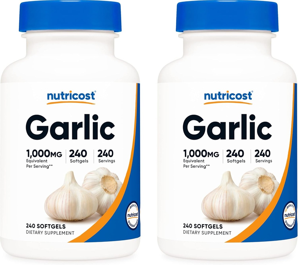 Nutricost 마늘 1000mg, 240 Softgels (2 병) - 무색, 프리미엄 글루텐 무료 보충