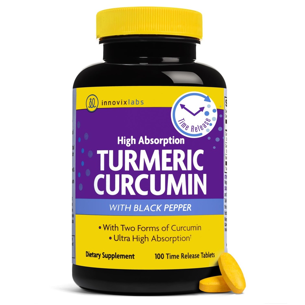 InnovixLabs 검은 후추 추출물로 심황 Curcumin - BioPerine, C3 Reduct & Curcumin C3 Complex와 높은 흡수 심황 및 Curcumin 보충제 - 100 시간 릴리스 정제