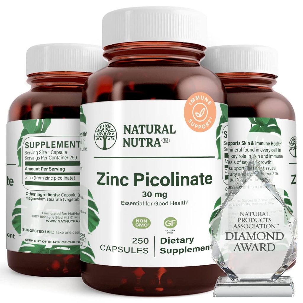 자연적인 Nutra 아연 Picolinate 30 mg, 두 배 힘, 익지않는 및 순수한, 성장과 면역 지원을 위한 높게 생물 유효한 보충교재, 도움 지원 대사 체계, Decrease 일반적인 찬 250 캡슐을 돕습니다