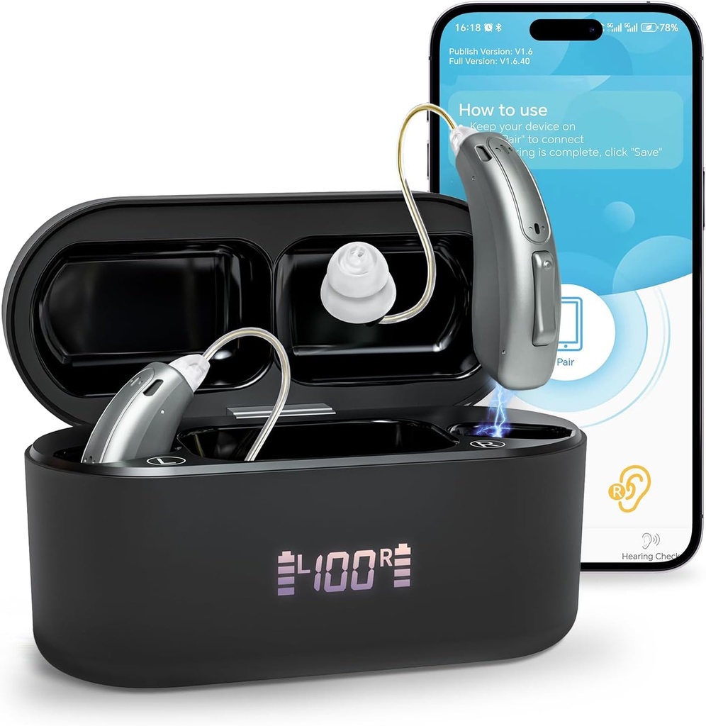 보청기 (Not 증폭기), Bluetooth 충전식 보청기 성인, 우수한 사운드 품질 OTC 스마트 보청기, Bluetooth Enabled & App Control, 4 모드