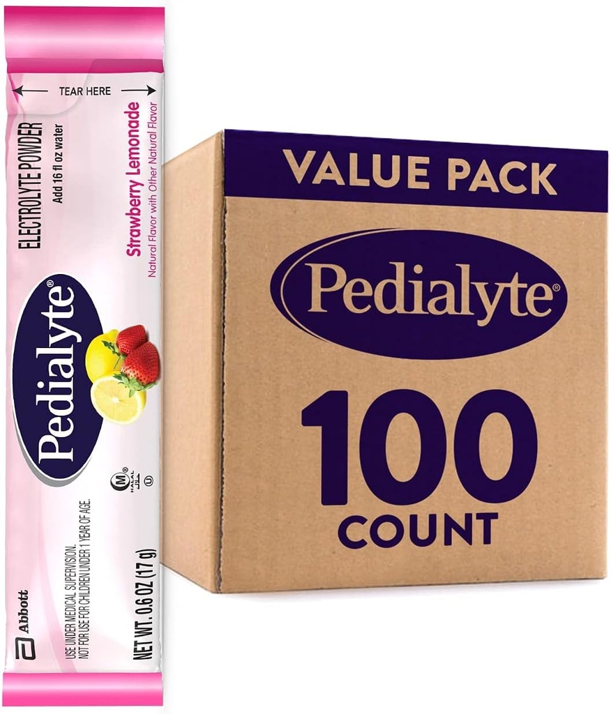 Pedialyte 전해질 분말 소포, Strawberry Lemonade, Hydration 음료, 100 단 하나 조각 분말 소포