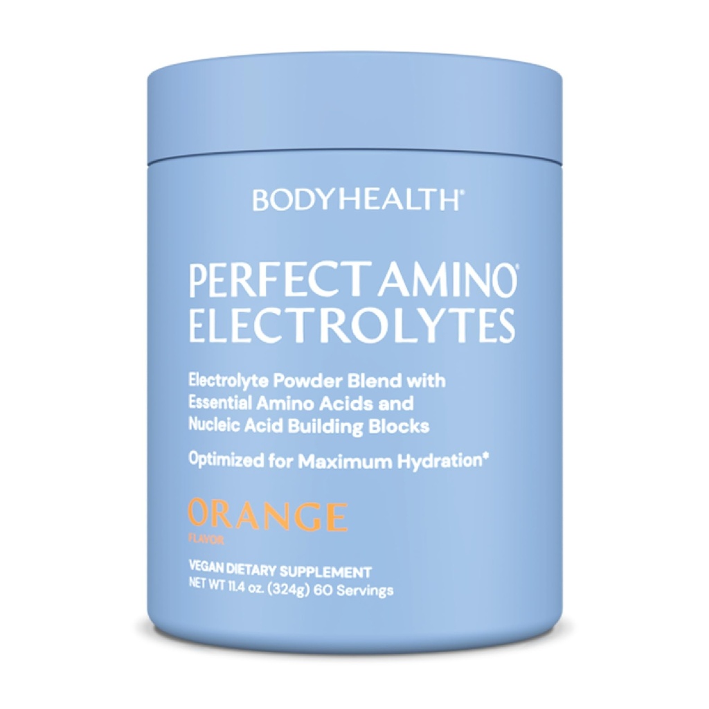 BodyHealth PerfectAmino Electrolytes Powder No Sugar, Keto Sugar Free Fasting Electrolytes Drink Mix, Trace Minerals와 함께 수분 분말 - 오렌지 - 60 서빙