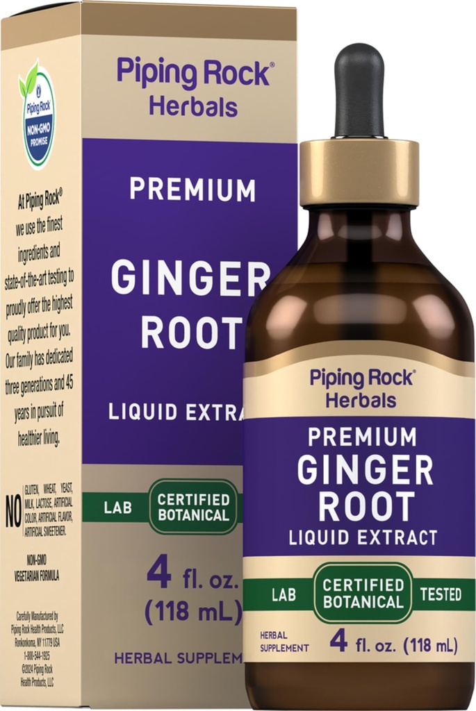 Piping Rock Ginger Root Extract Liquid | 4 fl oz | Premium Tincture Drop | 인증된 식물 보충 | Non-GMO, 글루텐 무료