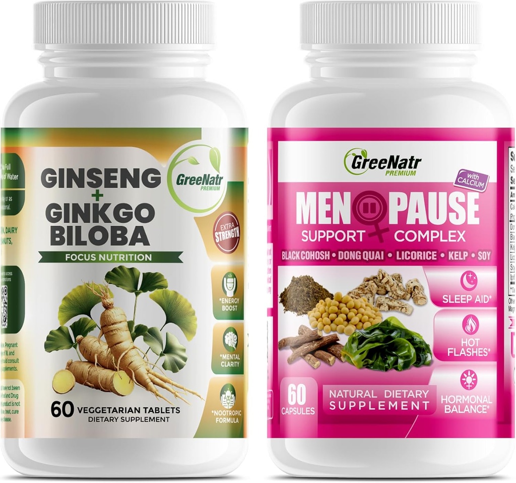 최적의 웰니스 솔루션: 초본 정신 지원 및 인삼 + Ginkgo Biloba Energy & Brain Focus Booster for Men & Women