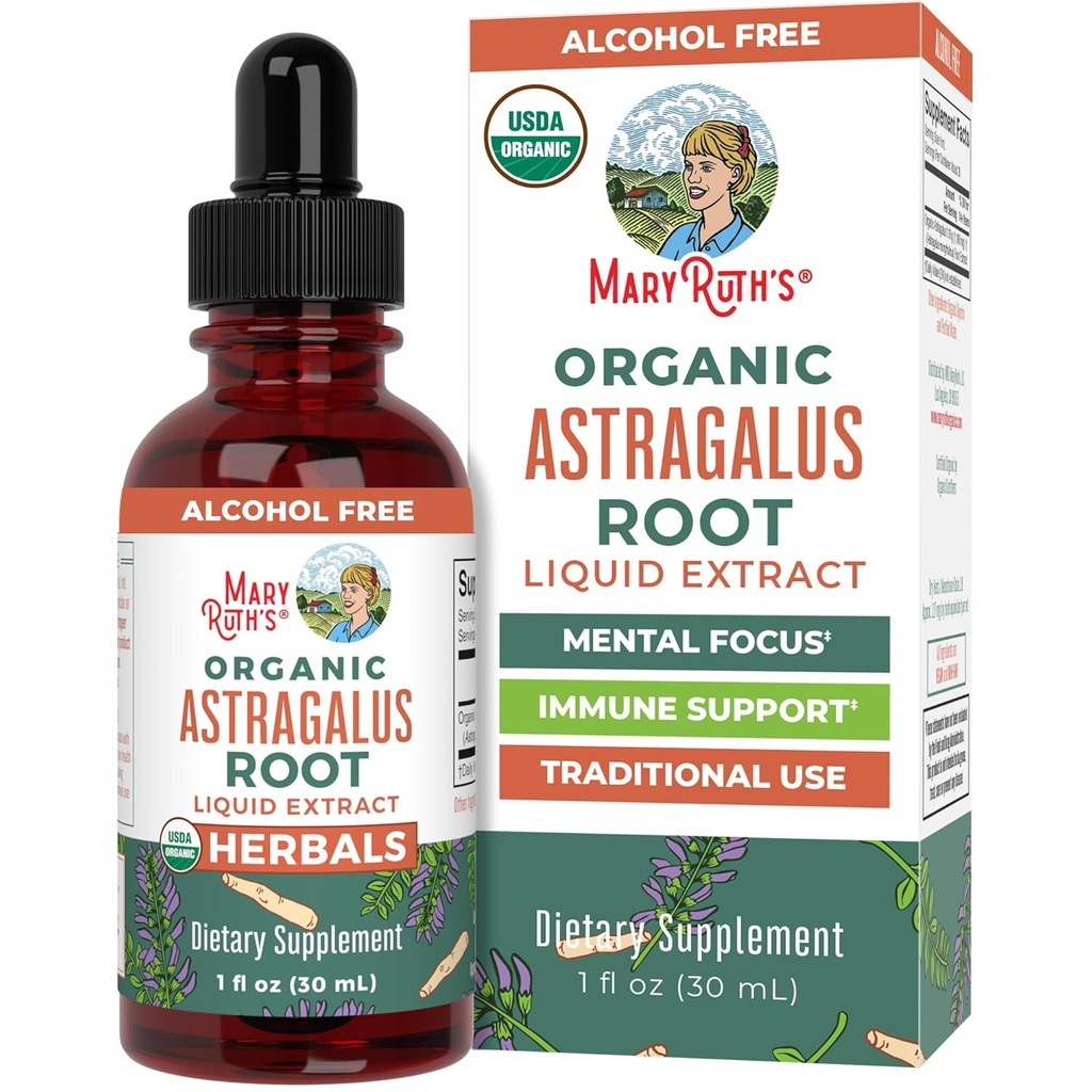 MaryRuth Organics Astragalus Root, Sugar-Free, USDA Organic, Immune Support 및 Focus, Herbal Liquid Drops, Non-GMO, Vegan, 1 Fl Oz 용 Astragalus 추출물