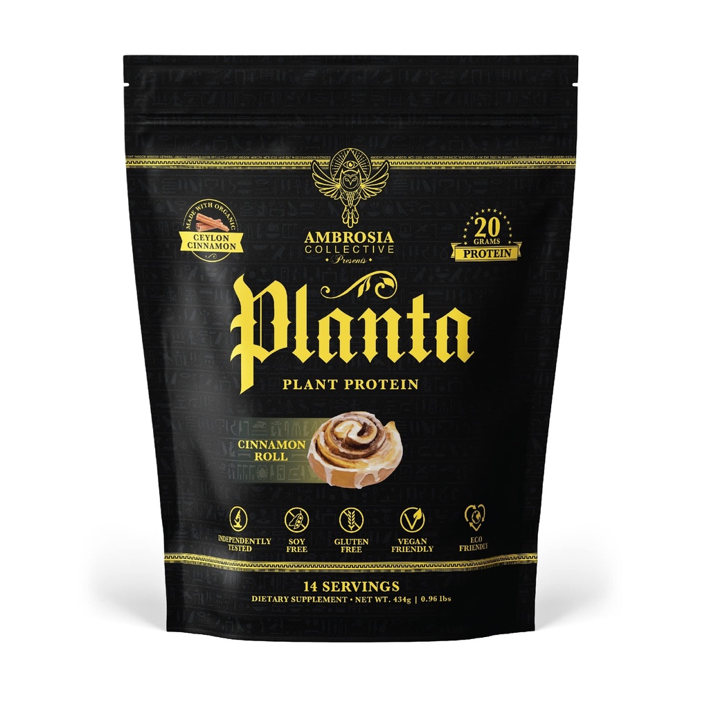 Ambrosia Planta - 프리미엄 플랜트 기반 단백질 | Vegan & Keto Friendly | Bloating or Stomach Upset의 미식 풍미 | 글루텐 & 소이 무료 | 추가 설탕 | 14 인분 | (시나몬 롤)