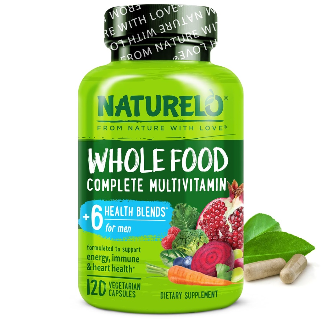NATURELO Mens Multivitamins - 비타민, 미네랄을 가진 남자를 위한 전체적인 음식 Multivitamin - 에너지, 뇌, 심장, 눈 건강*를 위한 120의 채식 캡슐