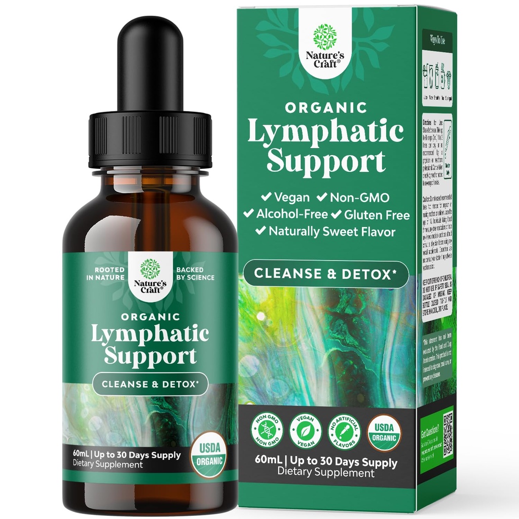 인증 유기 림프 배수장치 - Echinacea Goldenseal & Red Clover Extract - Vegan Non GMO Alcohol and Sugar Free - 30 서빙