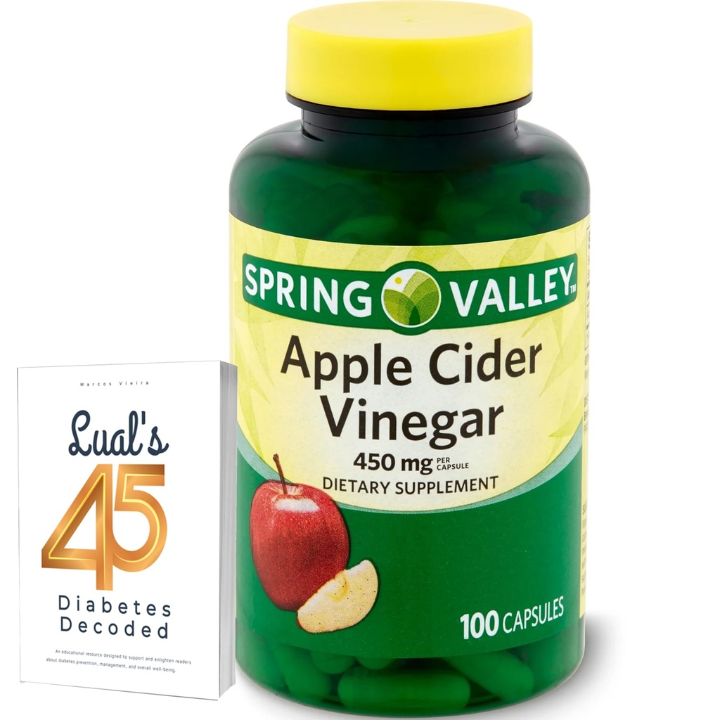 Apple Cider Vinegar 450mg. Spring Valley Apple Cider Vinegar 캡슐 450 mg 100 조사, Non-GMO, Luall의 45 Diabetes 해독을 가진 글루텐 자유로운 보충교재 뭉치