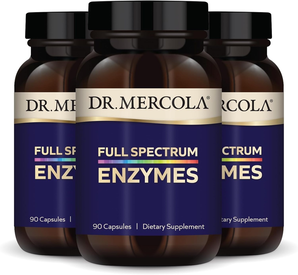 Mercola Full Spectrum Enzymes - 22 다른 효소 - 소화 및 면역 건강 지원 - 소화 탄수화물, 지방 및 단백질을 소화하는 데 도움이 - Non-GMO, 글루텐 프리 & Soy-Free - 90 캡슐 (3 팩)