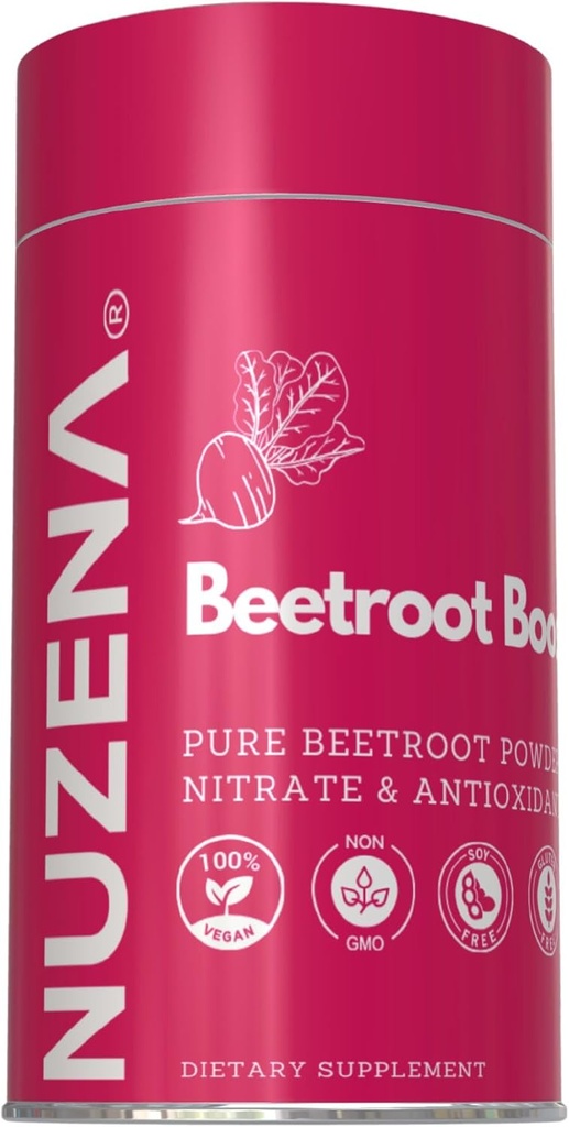 Nuzena Beetroot Boost + 1300 mg | 60 Beta Vulgaris Beet Root Powder 캡슐 팩 | 미국 Vegan, Non-GMO 및 Gluten Free Nitric Oxide Booster Beet Supplement 제작| 서빙 크기: 2 캡슐