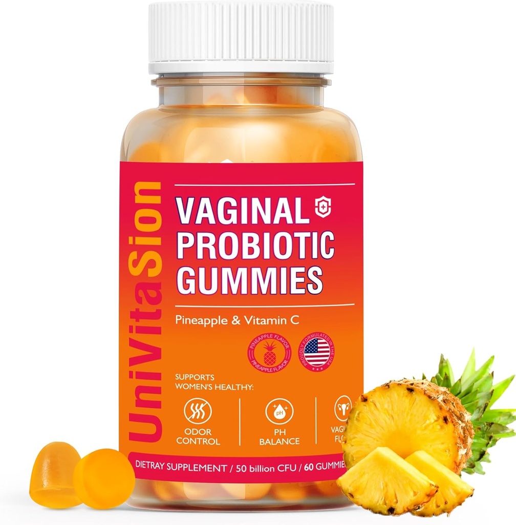 여성을 위한 UniVitaSion 질 Probiotics Gummies, 50 억 CFUs - PH 균형, 질 냄새, 질 Flora, 여성을 위한 효모 감염 처리, 면역 건강을 위한 비타민 C, 하와이 파인애플 풍미