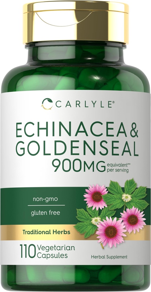 Carlyle Echinacea Goldenseal 캡슐 | 110 개 | 900mg | 채식주의자, 비 GMO, 글루텐 프리